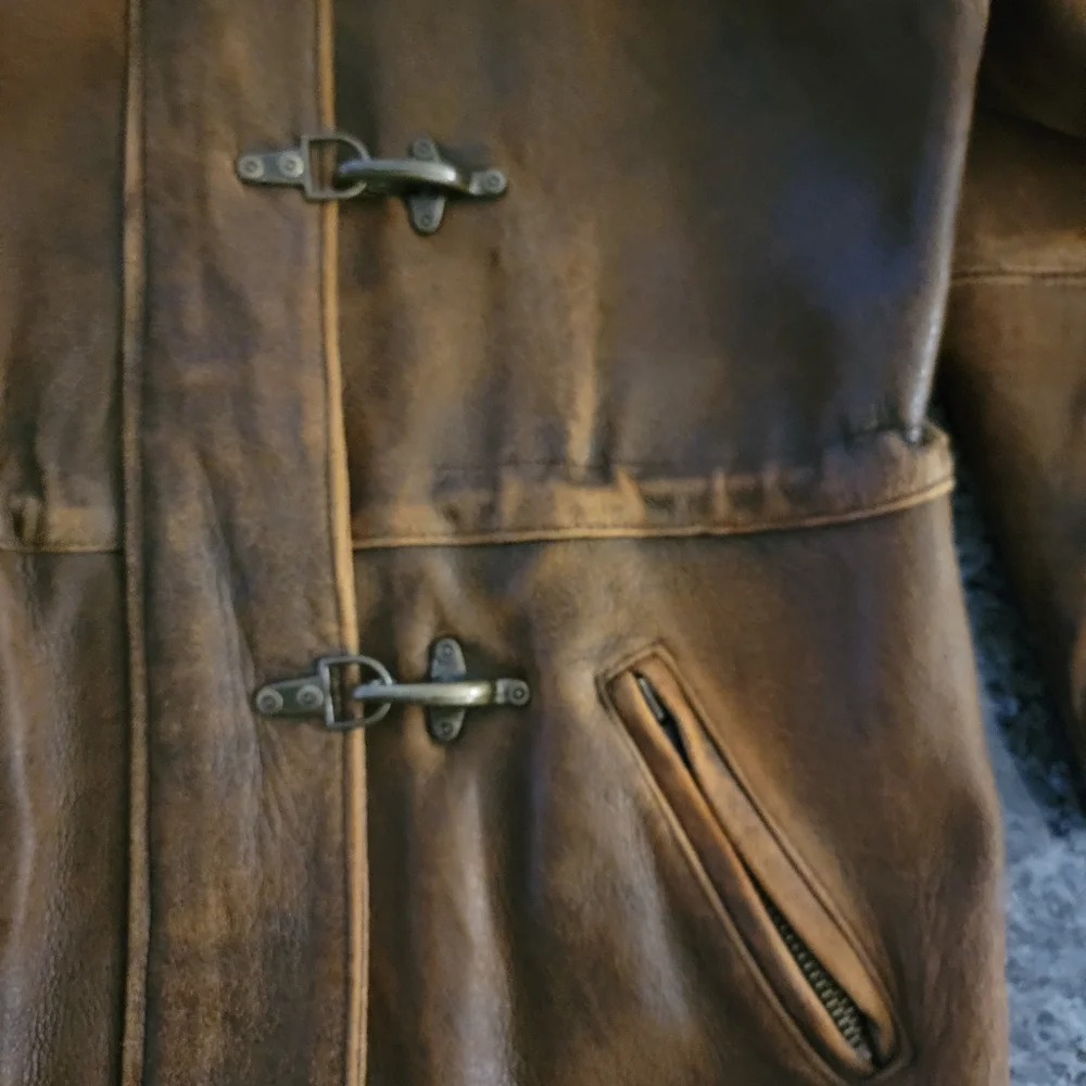 Vintage  Di Capra Brown Leather Coat Sz Medium - Picture 5 of 16